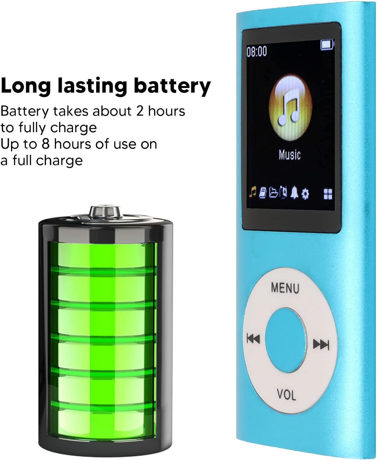 SUNGOOYUE MP3 1.8 Inch MP3 Player Stylish Multifunctional Lossless Sound Slim LCD Screen Portable Music Player (Blue)