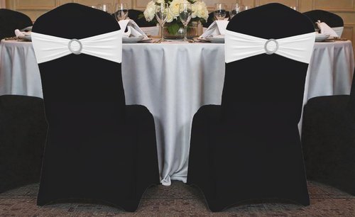 MDS Spandex Chair Sashes - Pack of 125 Universal Elastic Stretch Ties with Buckle Slider - White