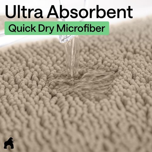 GORILLA GRIP Bath Rug Mat - Thick Absorbent Chenille | Quick-Dry Microfiber, 60x17 Inches, Gray Beige