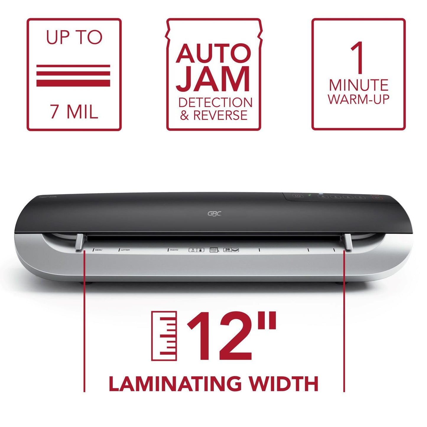 GBC Thermal Laminator Machine, Fusion 3100L, 12 Inch, 1 Min Warm-up, 3-7 Mil, with 30 EZUse Laminating Pouches for Home, Office and Classroom, Black (1703076)