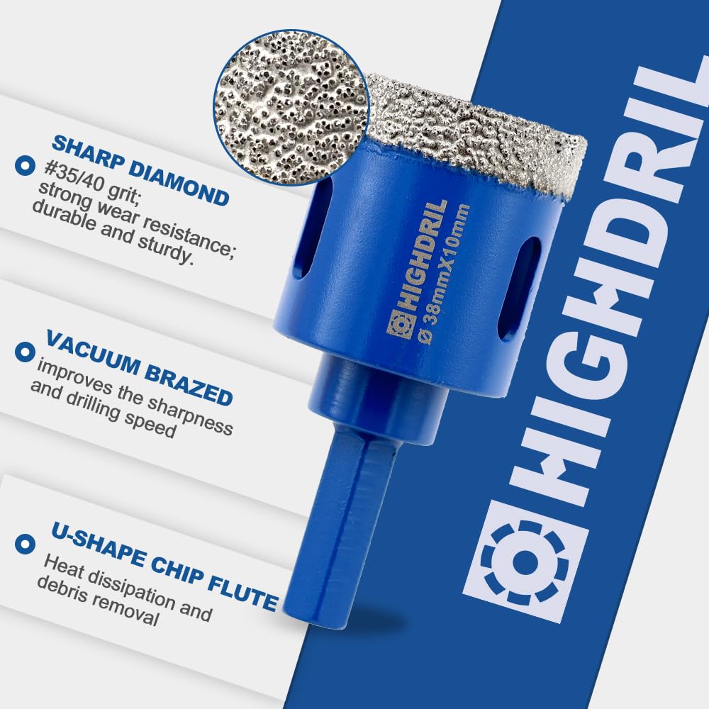 HIGHDRIL 13Pcs Diamond Hole Saw Kit and Dry Diamond Tile Drill Bit with Hex Shank