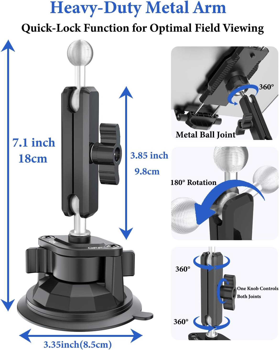 WISHCODE [66LBS 615.6" Heavy Duty Tablet Mount for Tractor, Wheel Loader Vacuum Suction Cup], Thick Case Friendly