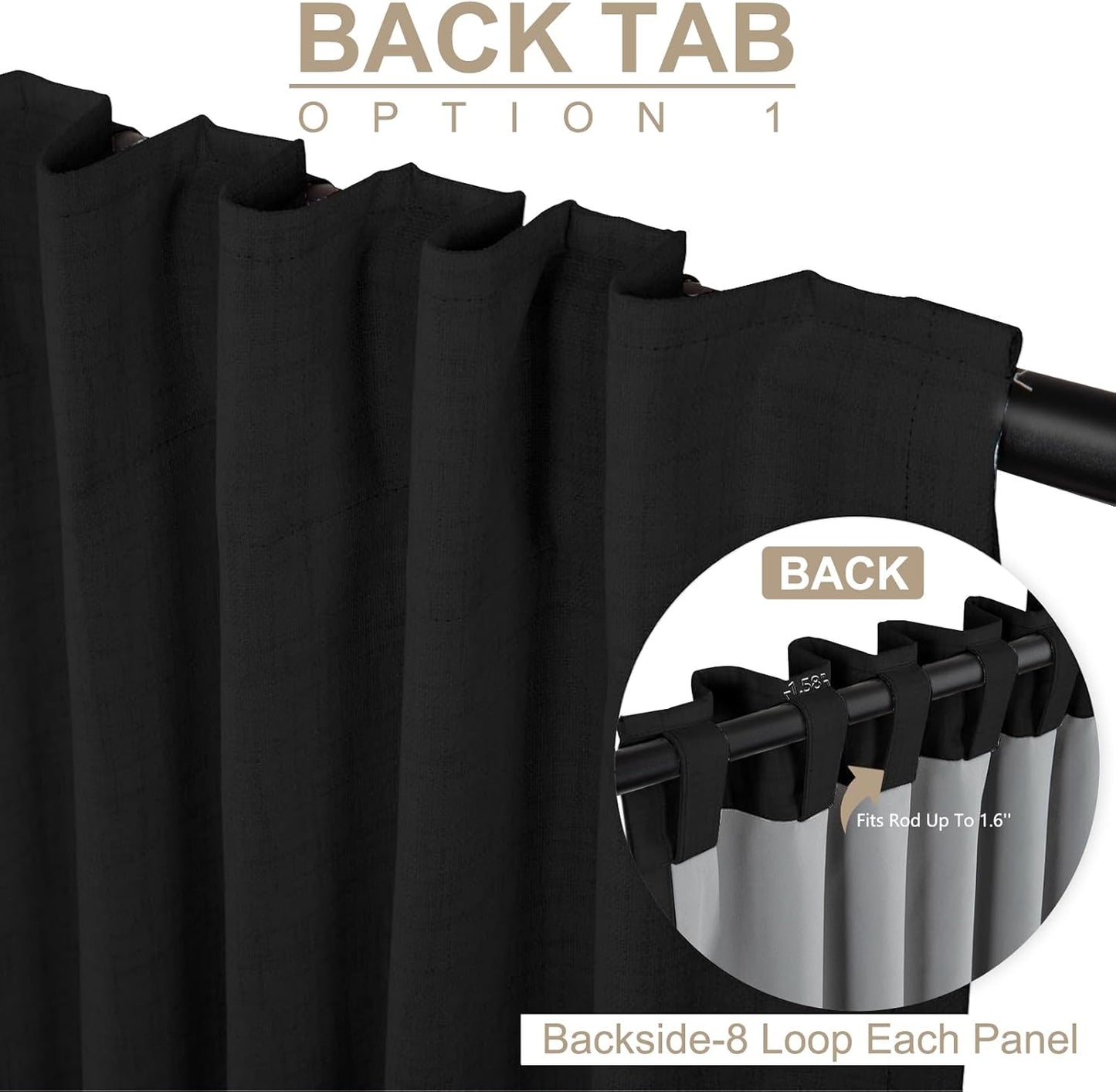 Skiennix 100% Blackout Linen Curtains - Thermal Insulated Drapes for Bedroom | 50" W x 108" L, Black