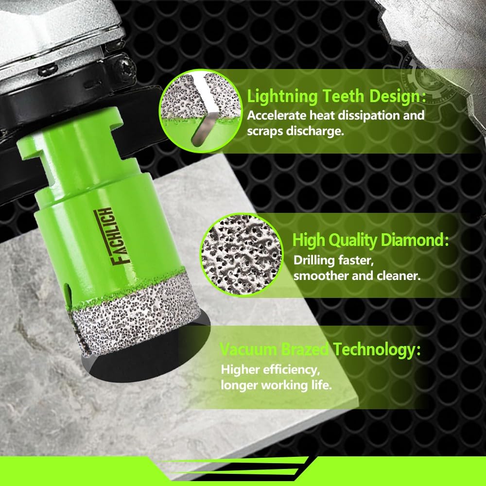 Diamond Core Drill Bits Set - Tile Hole Saw Kit 6/8/10/25/35/50/75/127MM+20F with 2" Diamond Beveling Chamfer Bits for Porcelain Ceramic Tile Granite Marble(11PCS)