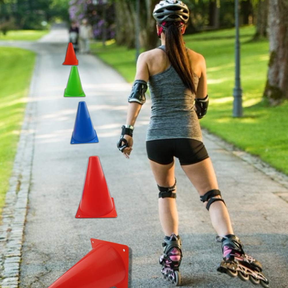 Mirepty 7 Inch Plastic Traffic Cones Sport Training Agility Marker Cone for Soccer, Skating, Football, Basketball, Indoor and Outdoor Games (Orange, 12 Pack)