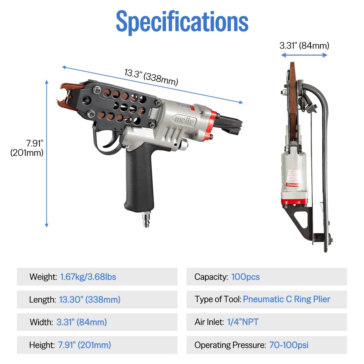 meite SC7C-I2 15GA 3/4-Inch Pneumatic Hog Ring Gun with 2,000 Counts Stainless Steel C Ring Staples