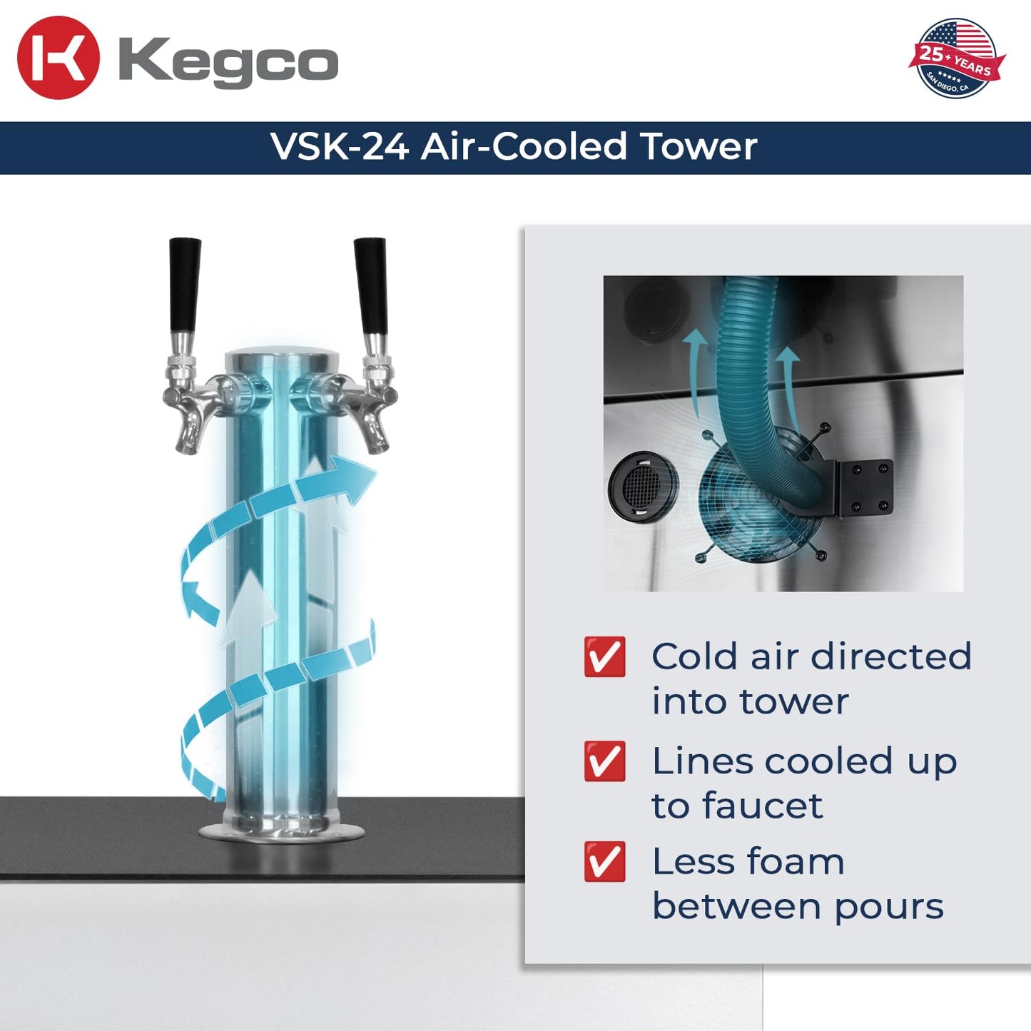 Kegco 24" Wide Single Tap Stainless Steel Built-In Left Hinge Kegerator with Dispense Kit