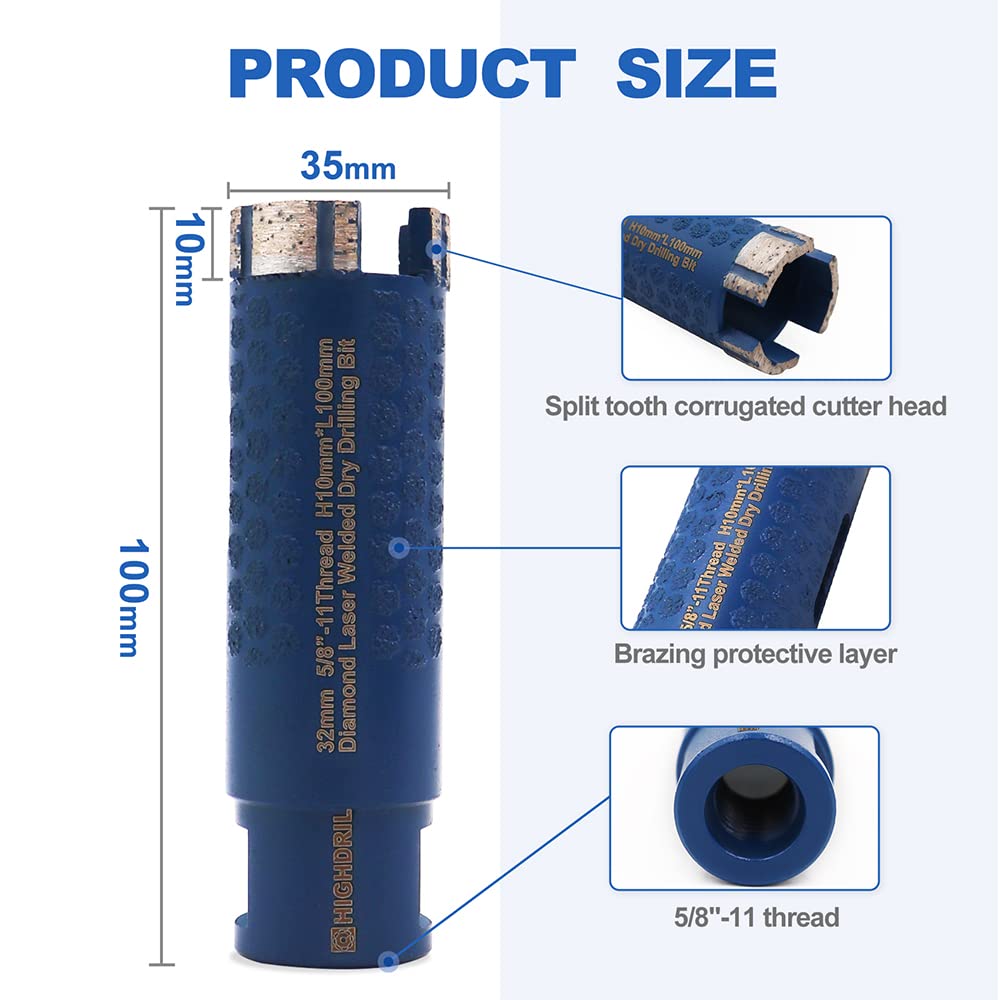 HIGHDRIL Diamond Core Drill Bits,1-3/8 Inch 35mm and HIGHDRIL Diamond Drill Bits Kit with 5/8-11