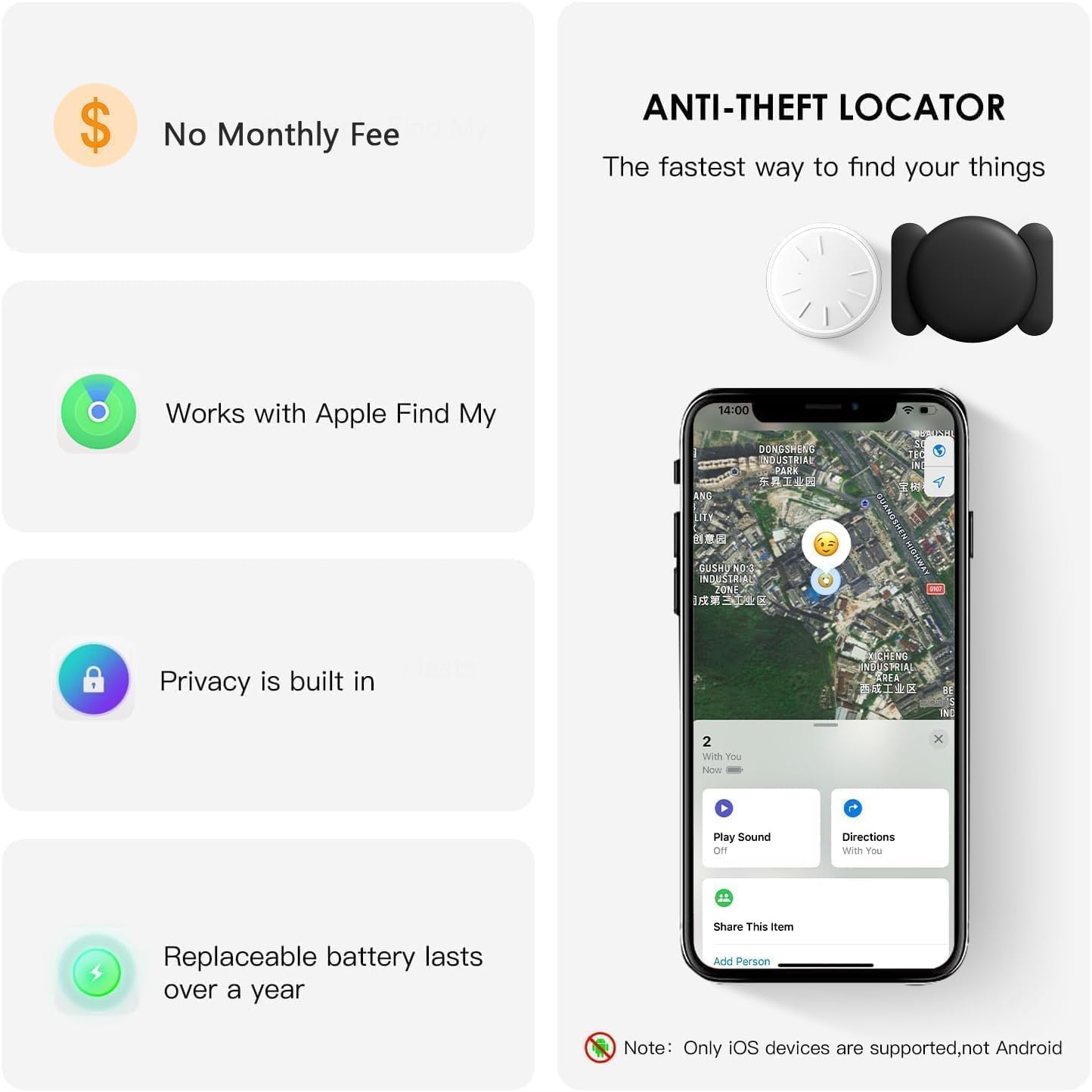 Dahetag (Black,1PCS) GPS Tracker for Vehicles,Real Time GPS Car Tracker Work with Apple Find My(iOS Only),No Monthly