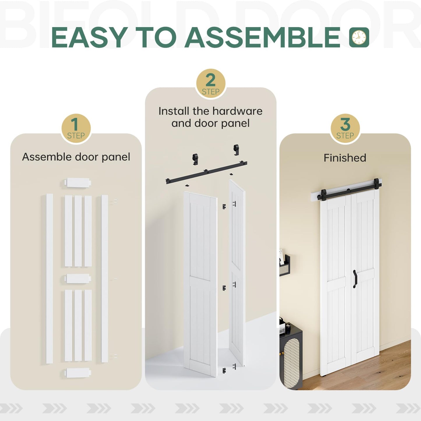 Easelife Bifold Barn Door 32'' x 84'',Bi-Fold Sliding Closet Doors with Hardware Kit Included,36'' Track Kit for 2 Doors,Waterproof, Pre-Drilled Holes Easy Assembly,White