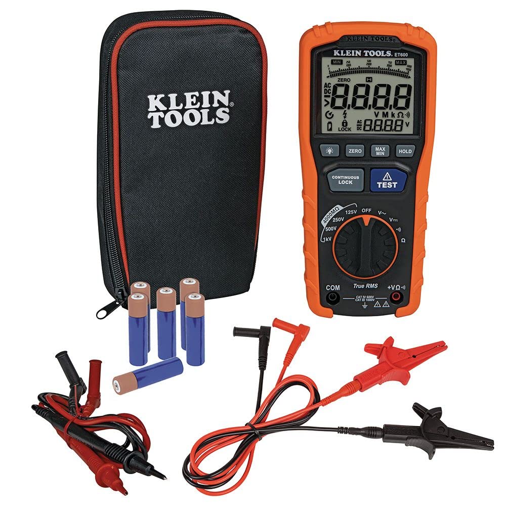 Klein Tools ET600 Multimeter, Megohmmeter Insulation Tester, 4000 Ohms Resistance, 125V/250V/500V/1000V, Auto-Ranging TRMS Multimeter & ET450 Advanced Circuit Breaker Finder and Wire Tracer Kit