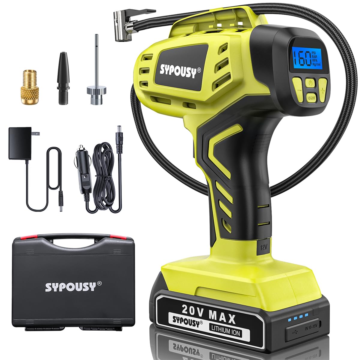 Tire Inflator Portable Air Compressor,Digital Cordless Tire Inflator,2X Faster Car Tire Pump with 20V Rechargeable Battery,Dual Power Supply Modes,Air Pump for Car Tires,E-Bike etc.