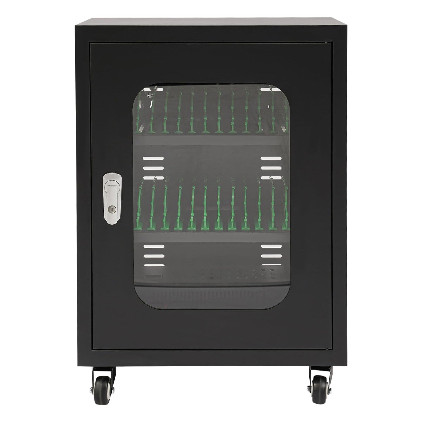 Mobile Charging Cart with Brake Wheels, 30 Unit Device Charging Station, Laptop and Mobile Device Organizer, Surge Protection, Mobile Charging Cabinet for Classroom or Office (Black)