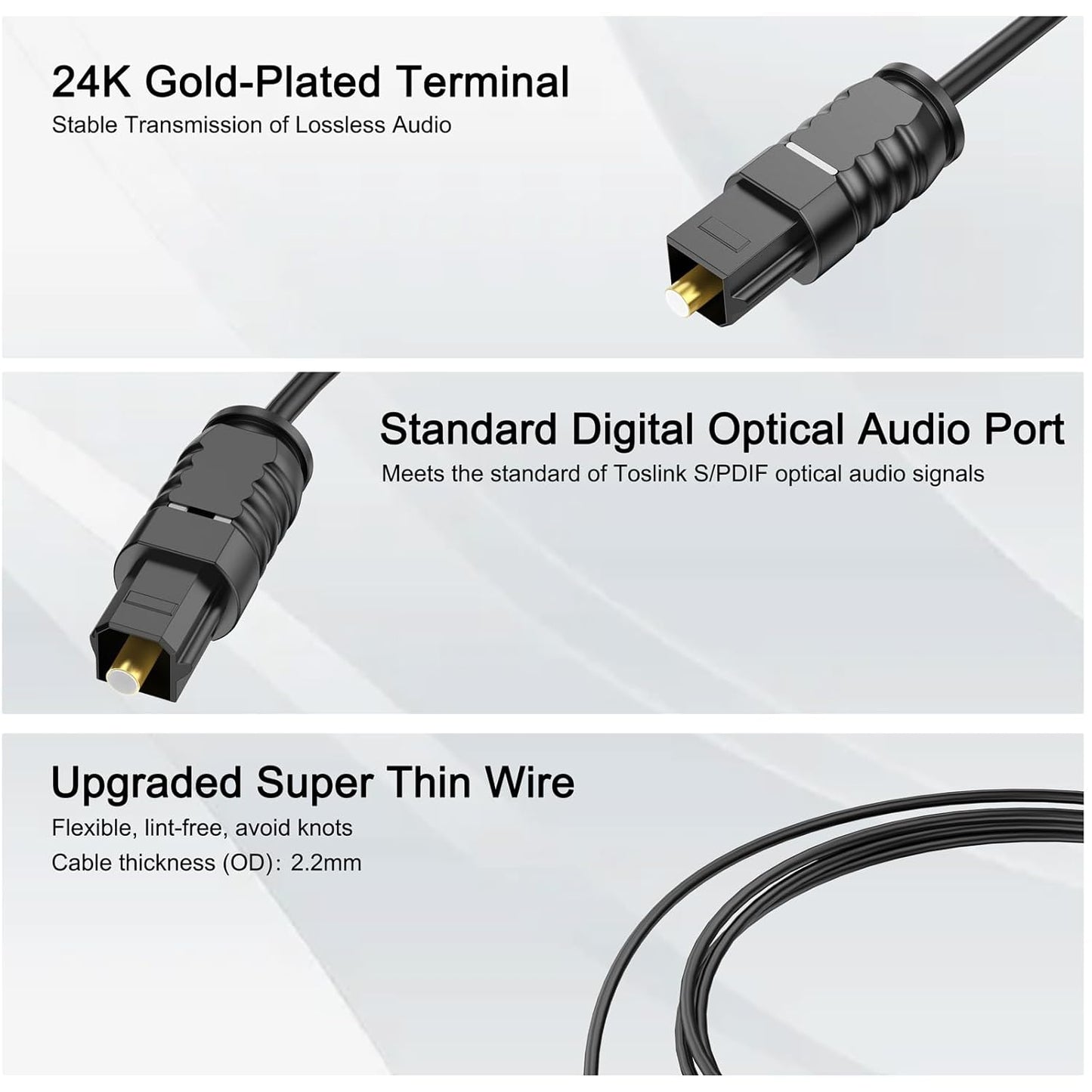 10 PS4 Optical Audio Cable feet, Digital Optical Audio Cable Ultra Thin Cord, Toslink SPDIF Fiber Optic Cable