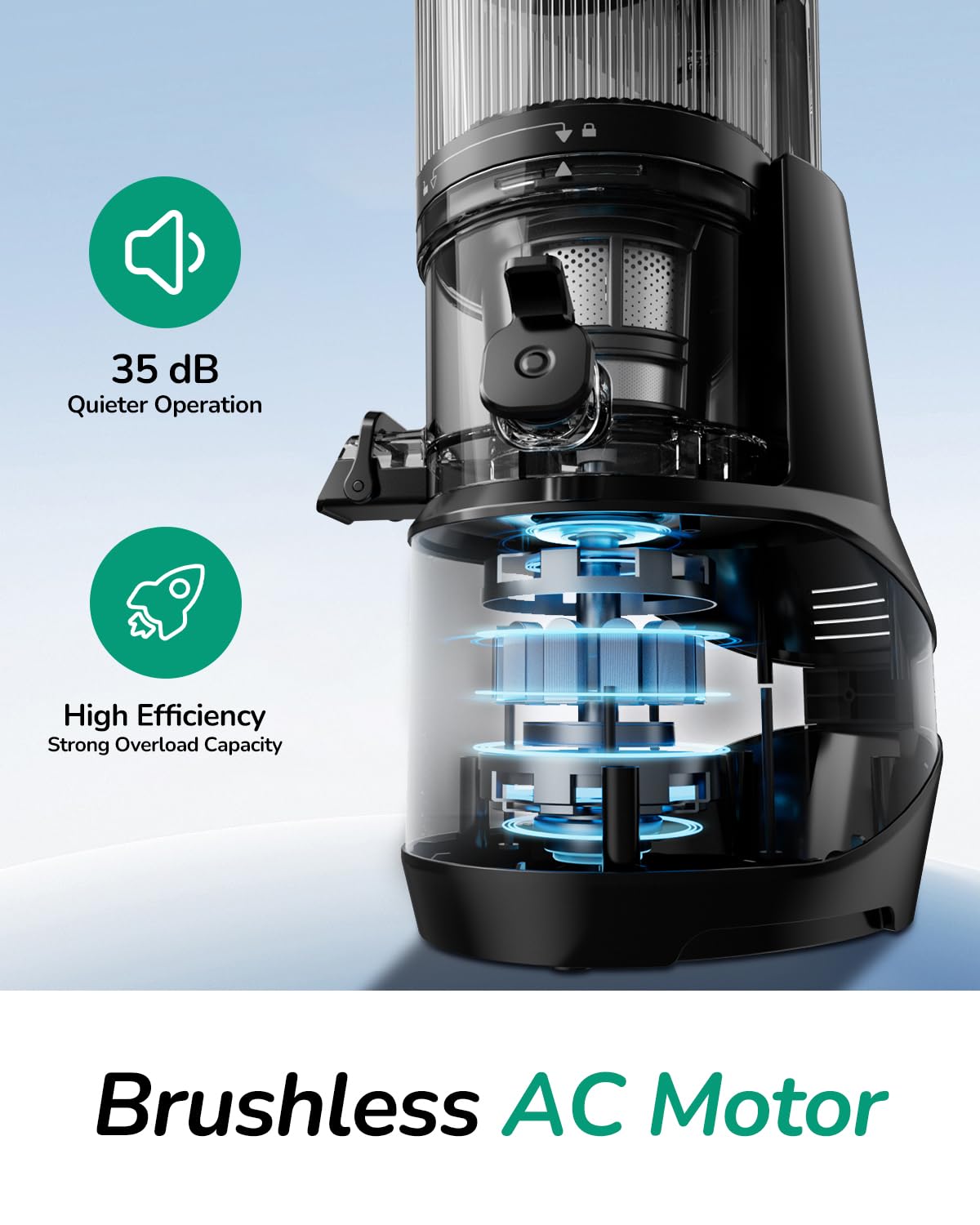 Canoly C09 Cold Press Juicer, 6" Extra Wide Feed Chute, 3-IN-1 Strainers (Juice & Sorbet & Nut Milk), Powerful AC Brushless Motor, Self Precut System, Juicer Machines with BPA-Free (Classic)