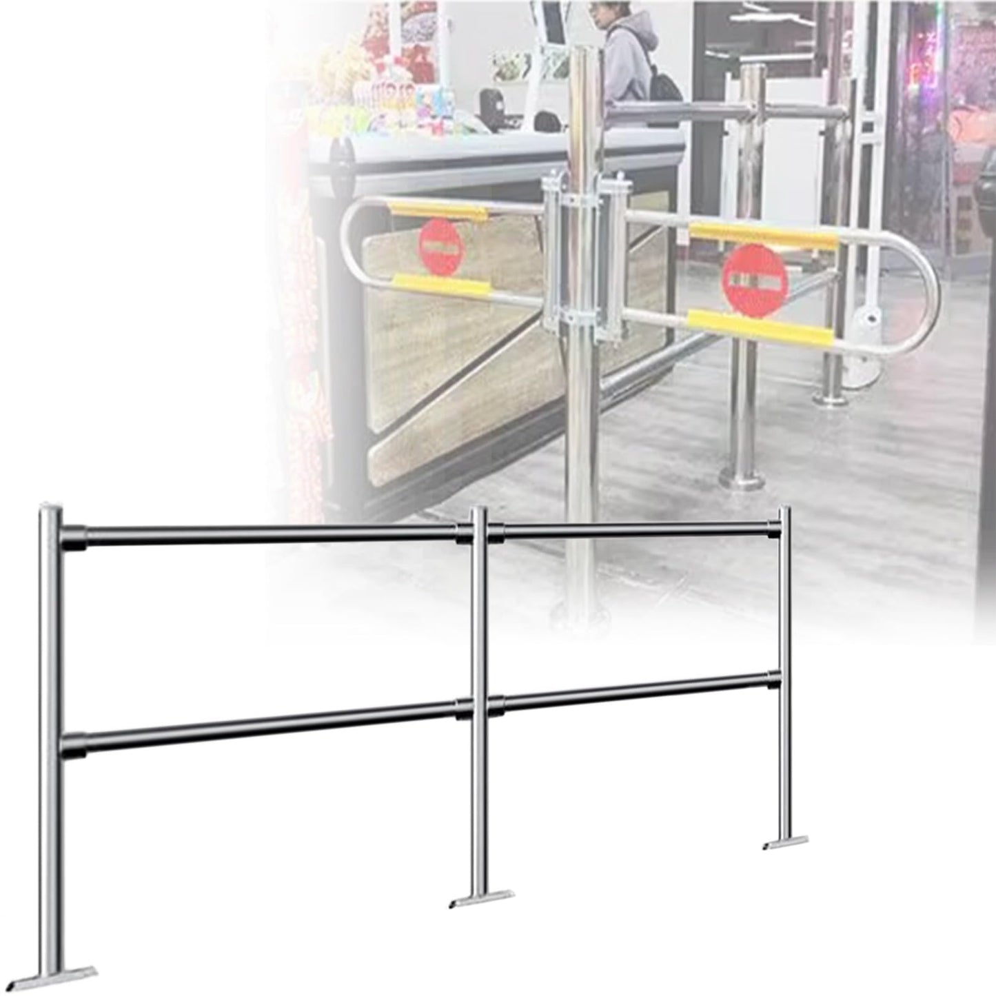 JIIPOREGJ Stainless Steel Supermarket Cashier Counter Safety Gatespring-Loaded Automatic Swing Door for Librarysmall 1-Way Pedestrian Access.Silver-200X100Cmx6.3Cm