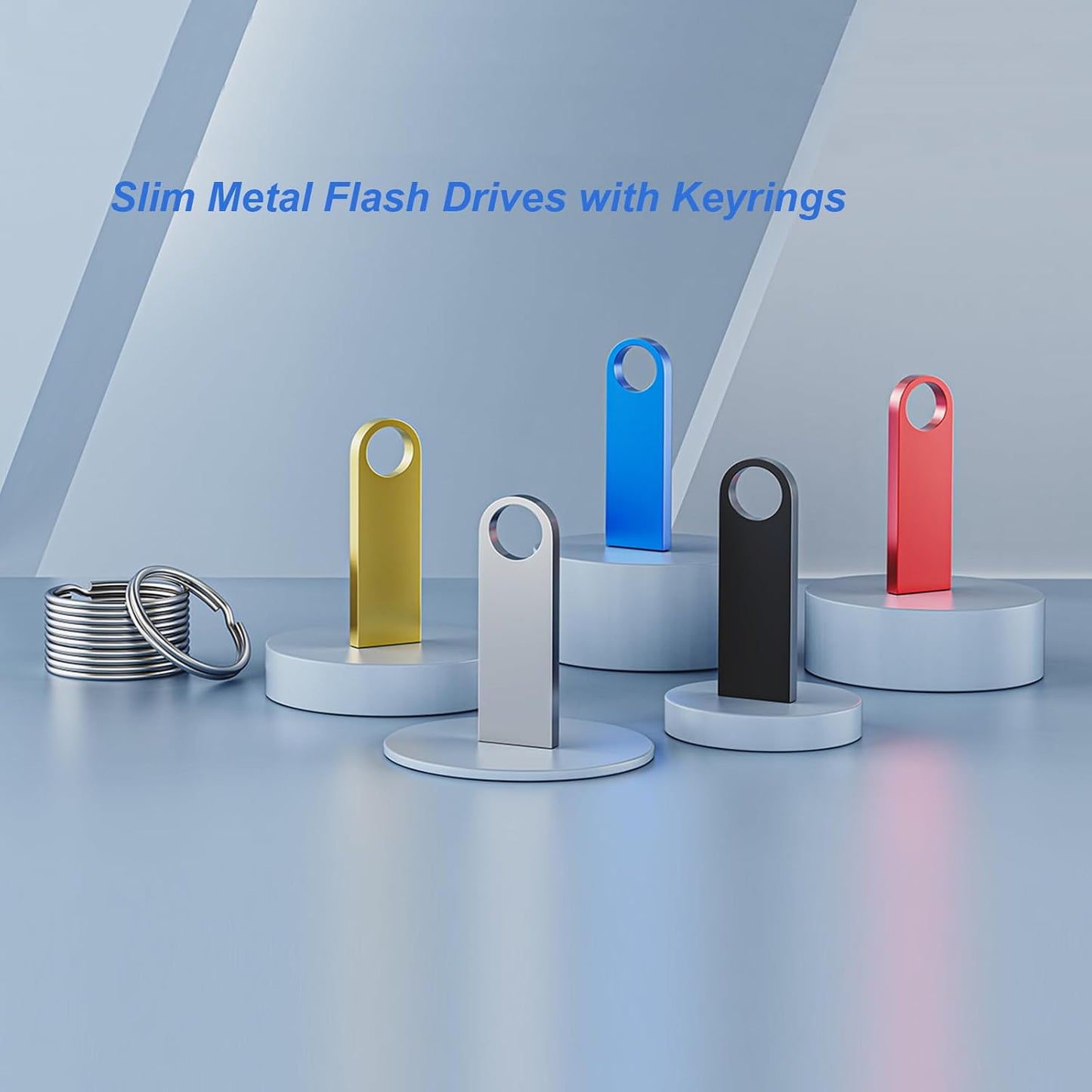 Wooolken 16GB 2 Pack 2.0 USB Flash Drive with Keychains, Sleek Metal USB Thumb Drives Memory Stick for PC Laptop