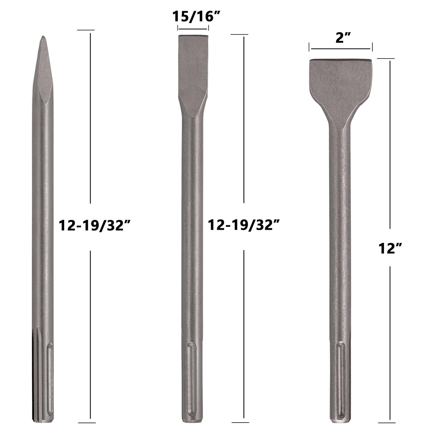 Berserker 1-9/16" SDS-Max Heavy Duty Rotary Hammer Drill with 3 pc. SDS Max Chisel Set with Point Chisel, Flat Chisel & Scaling Chisel, Masonry Concrete Tile Removal Bits