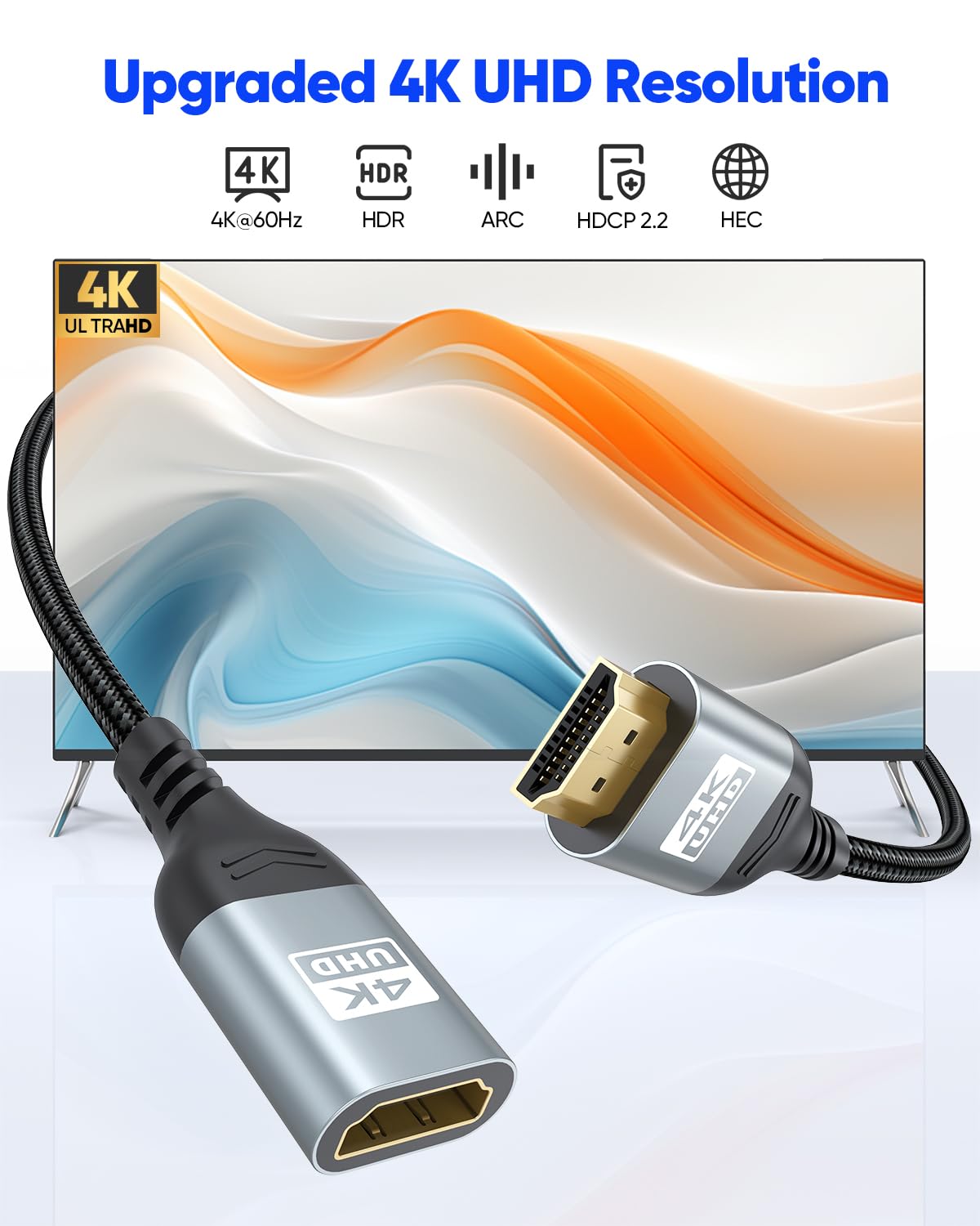 4K 3FT 2-Pack 3D, 2.2 PS5, HDMI Extender Cable HDMI Extension, High Speed HDMI Male to Female Adapter Supports ARC