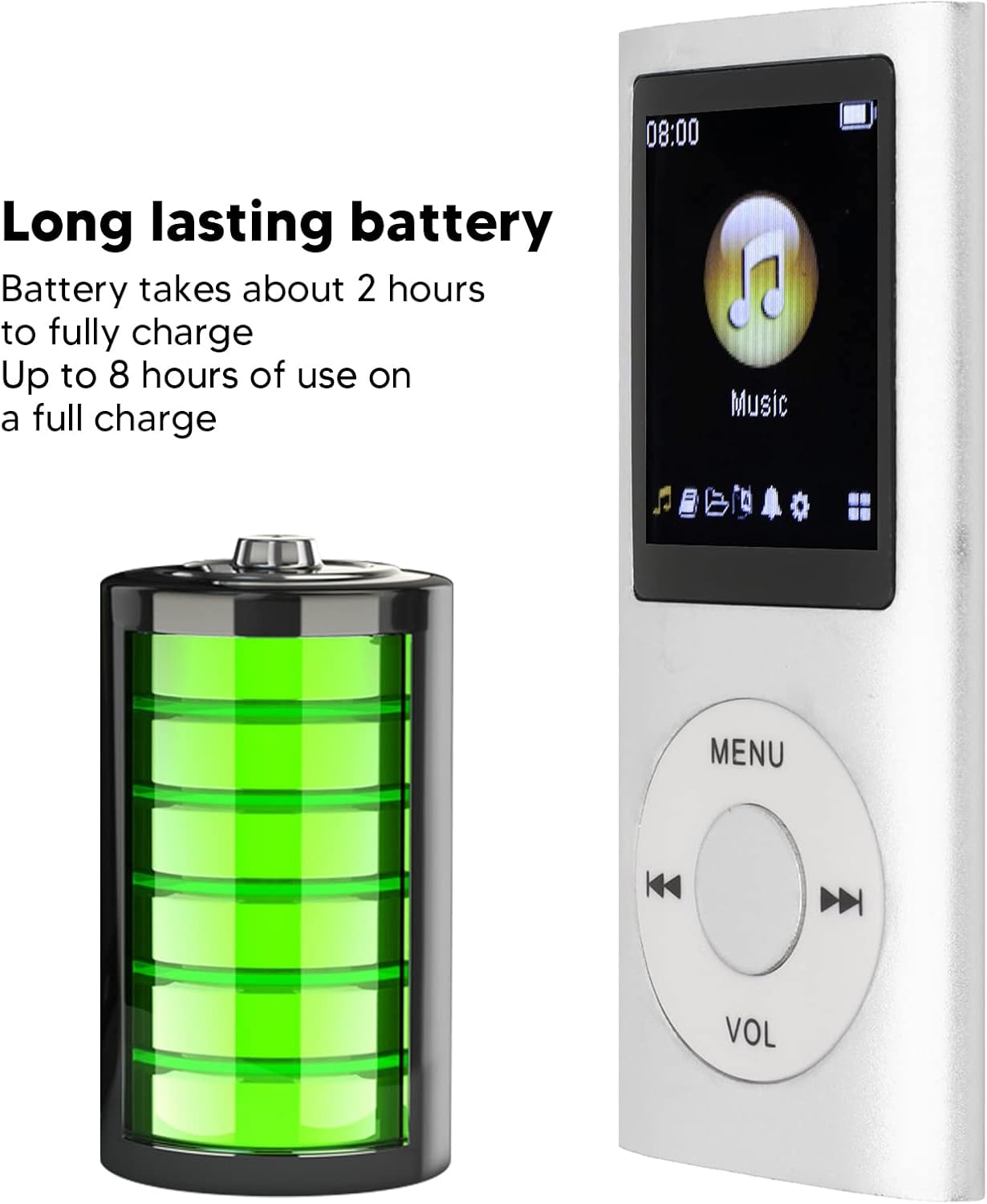 Zopsc MP3 1.8 Inch 64GB, 200mAh Player, Portable Lossless HiFi Music Player with LCD Screen, Memory Card Slot Support