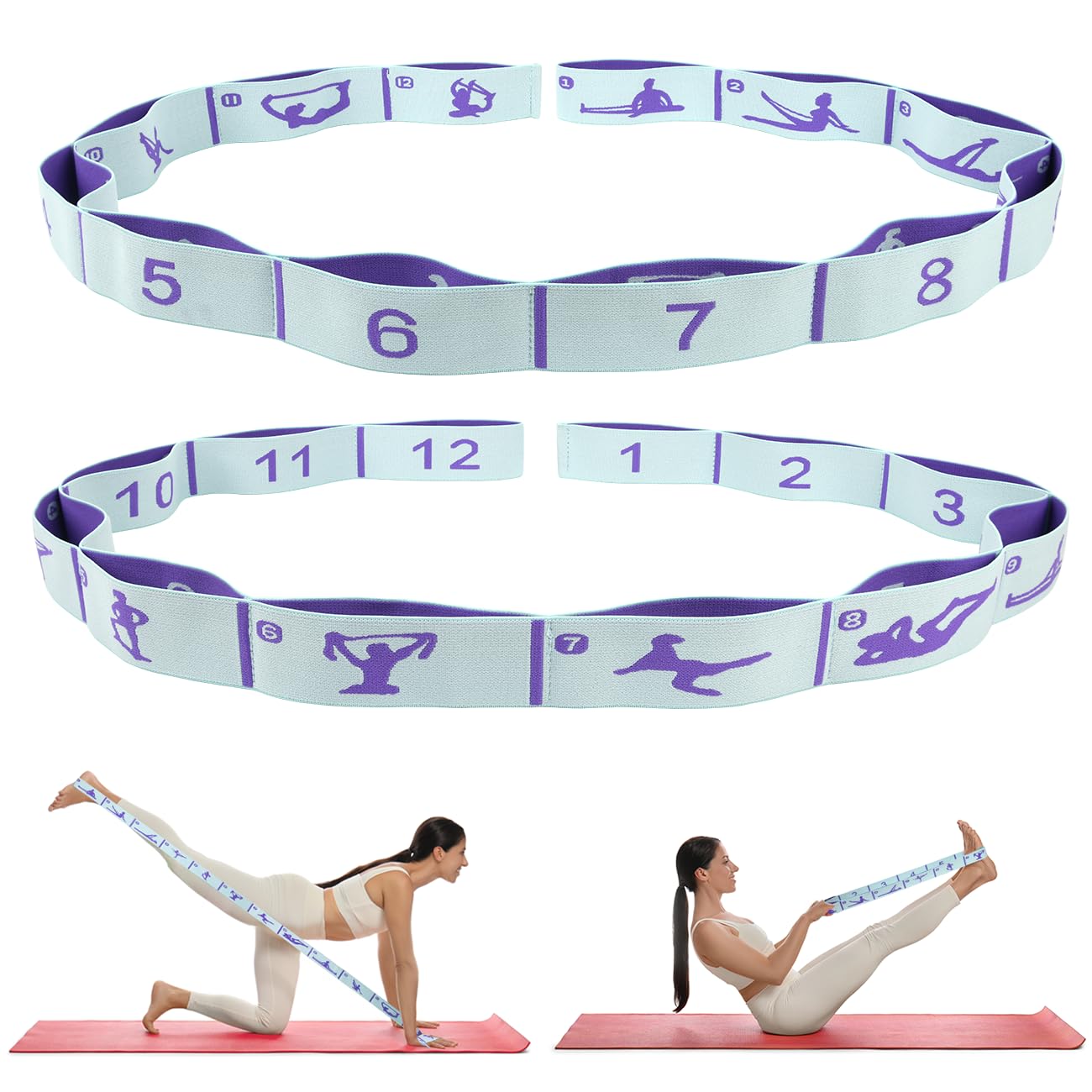 Elastic Yoga Stretching Strap with Loops,CEILIWEN Stretch Straps For Physical Therapy,Pilates Stretch Band, Elastic Exercise Bands,Leg Stretching Strap, Stretch Resistance Bands For Exercise(12 LOOPS)
