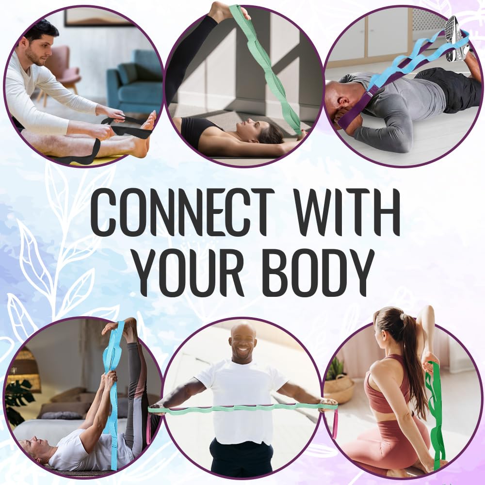 [NEW 2023] TECEUM Yoga Stretching Strap 10 Loops Non-Elastic Strap - Home Workout Stretch Strap for Physical Therapy, Yoga, Pilates plpr 1.5 in LtG