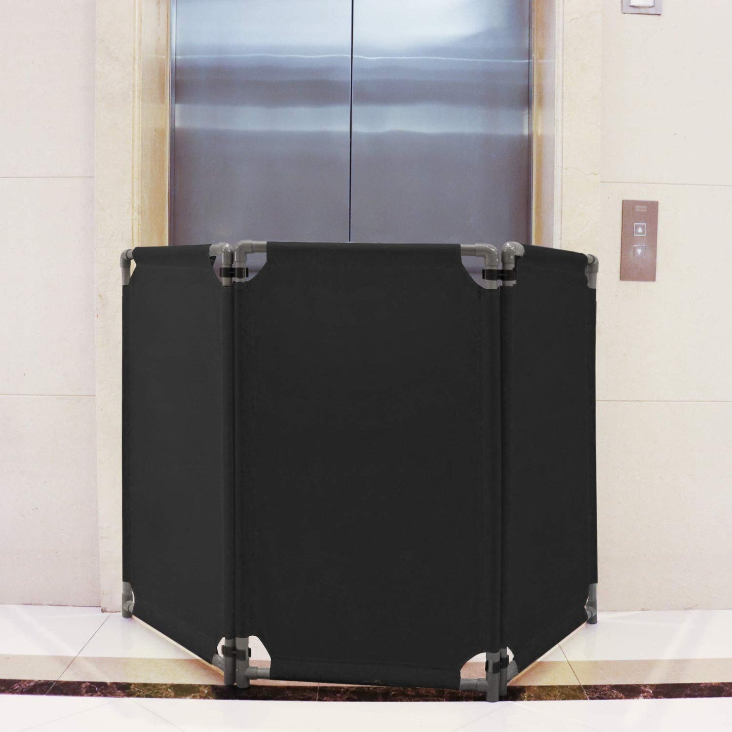 3 Panels Safety Barricade 5.8FT Foldable Security Sign Barrier Gate with Heavy Duty PVC Frame High Visibility Caution Symbol Crowd Control Restricted Area Pedestrian Barricade Traffic Fence Black
