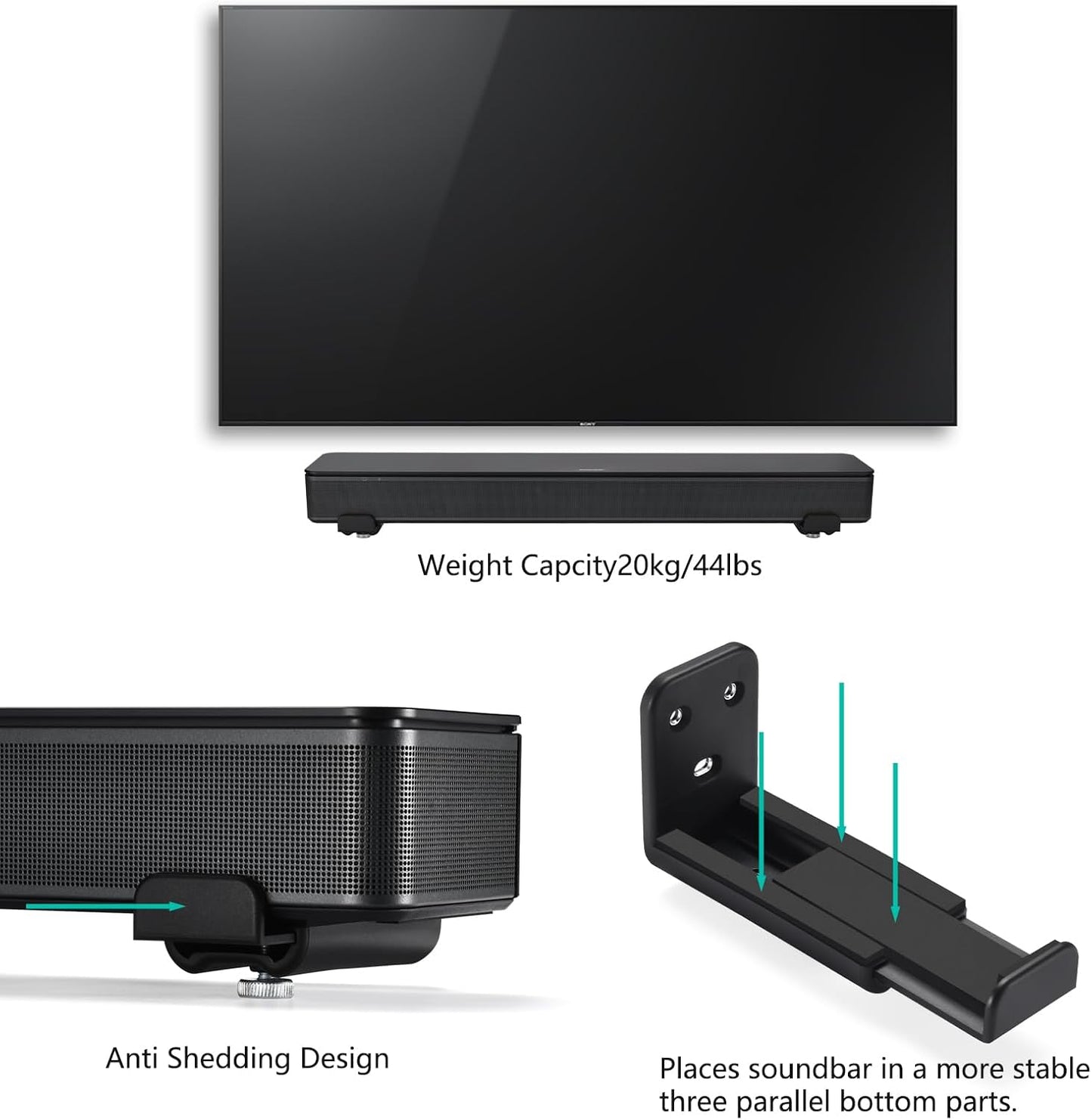 YaoshanTuda 20-65" Universal Soundbar Wall Mount for Samsung/Sonos/Bose/LG | Adjustable TV Sound Bar Bracket |Easy