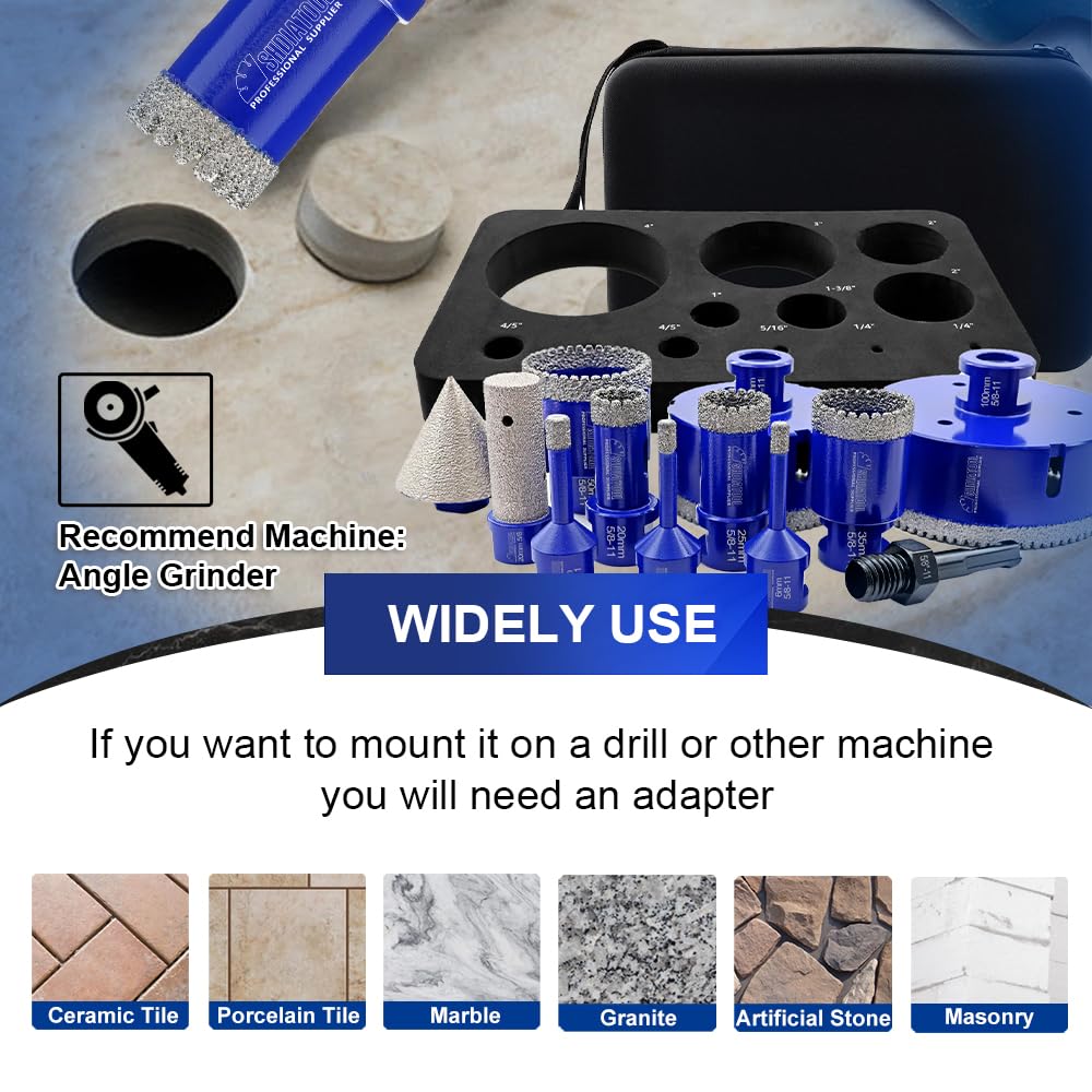 Diamond Core Drill Bits Set 12PCS - DARTOTEK Tile Hole Saw Kit (6/8/10/20/25/28/32/45/50/65mm/1-3/8/6mm for Porcelain, Ceramic Tile, Granite, Marble, Masonry