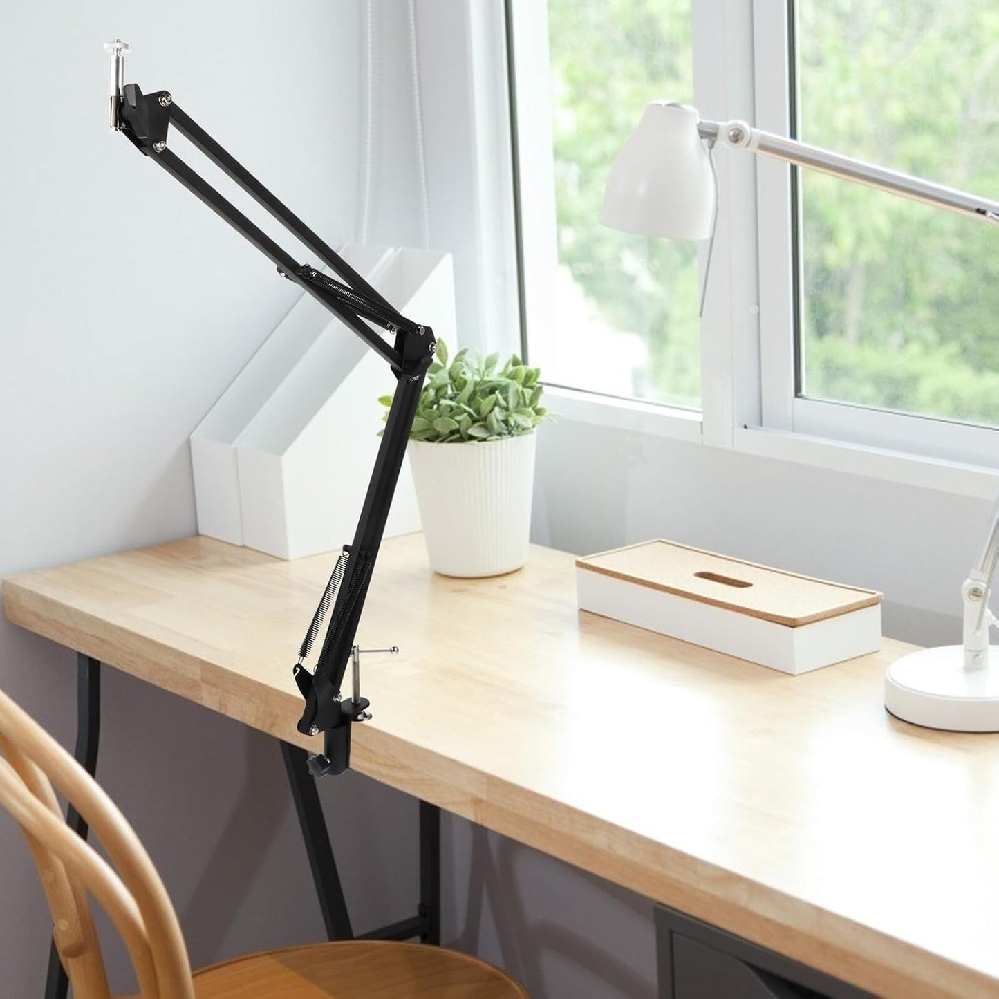 WOFASHPURET 1/4 Inch Metal Webcam Clamp Stand with Screw Interface, Adjustable Desktop Scissor Arm Holder for Live