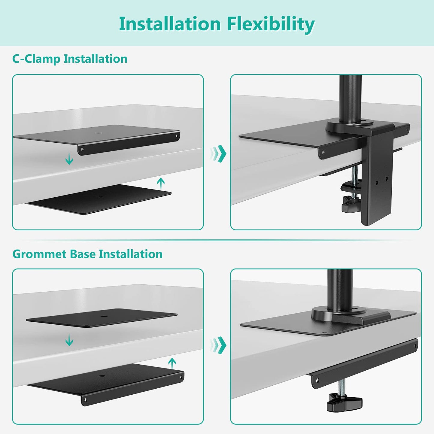 WALI Monitor Mount Reinforcement Plate for Thin, Glass, and Other Fragile Table Tops, with Most Monitor Bracket Grommet C Clamp Installation (CGRP-B), Black