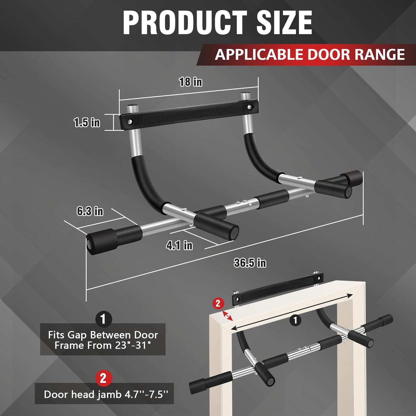 TOPOKO Upgrade Pull Up Bar for Doorway, Max Capacity 440 lbs Chin Up Bar, Portable Upper Body Workout Bar, Strength Training Door Frame Pull-up Bars, Hanging Bar for Exercise, Pullup Bars for Home