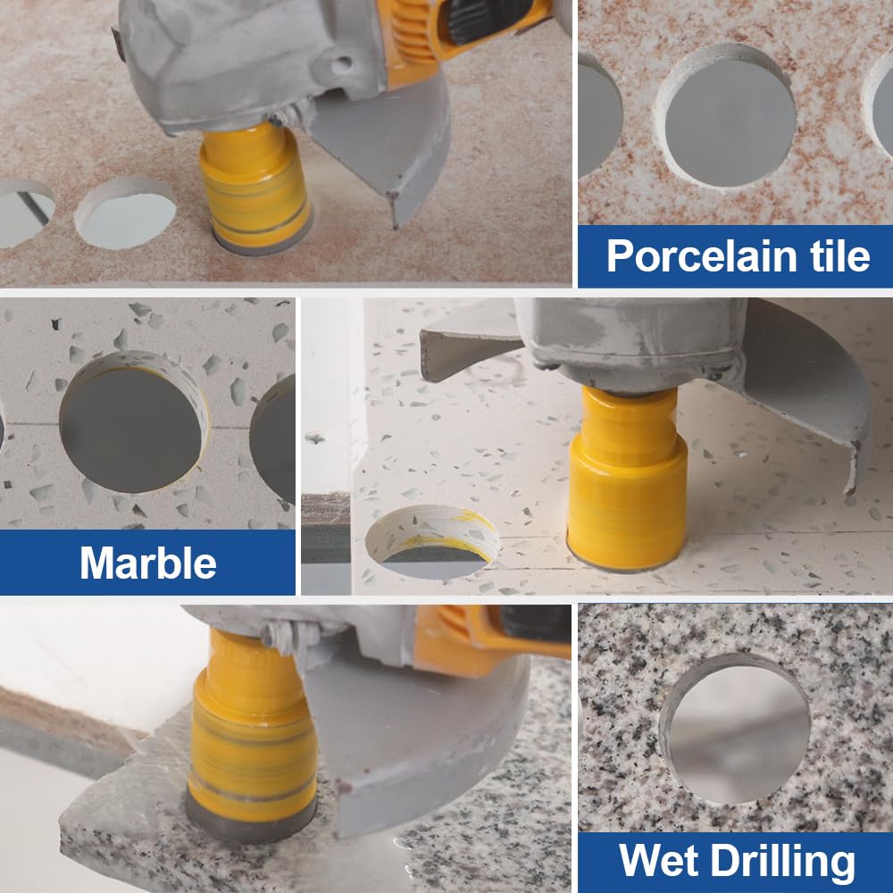 HIGHDRIL Diamond Drill bits kit with 5/8-11 Vacuum Brazed Hole Saw(20/25/35/50/75/100mm) &Diamond Beveling Chamfer Bits 2" for Existing Hole Trimming Finishing Cleaning Enlarging Marble Porcelain Tile