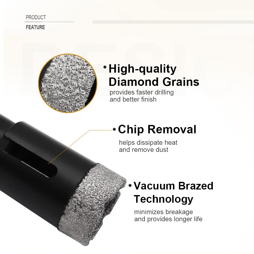SHDIATOOL Diamond Core Drill Bits for Porcelain Ceramic Tile Marble Brick Vacuum Brazed Hole Saw
