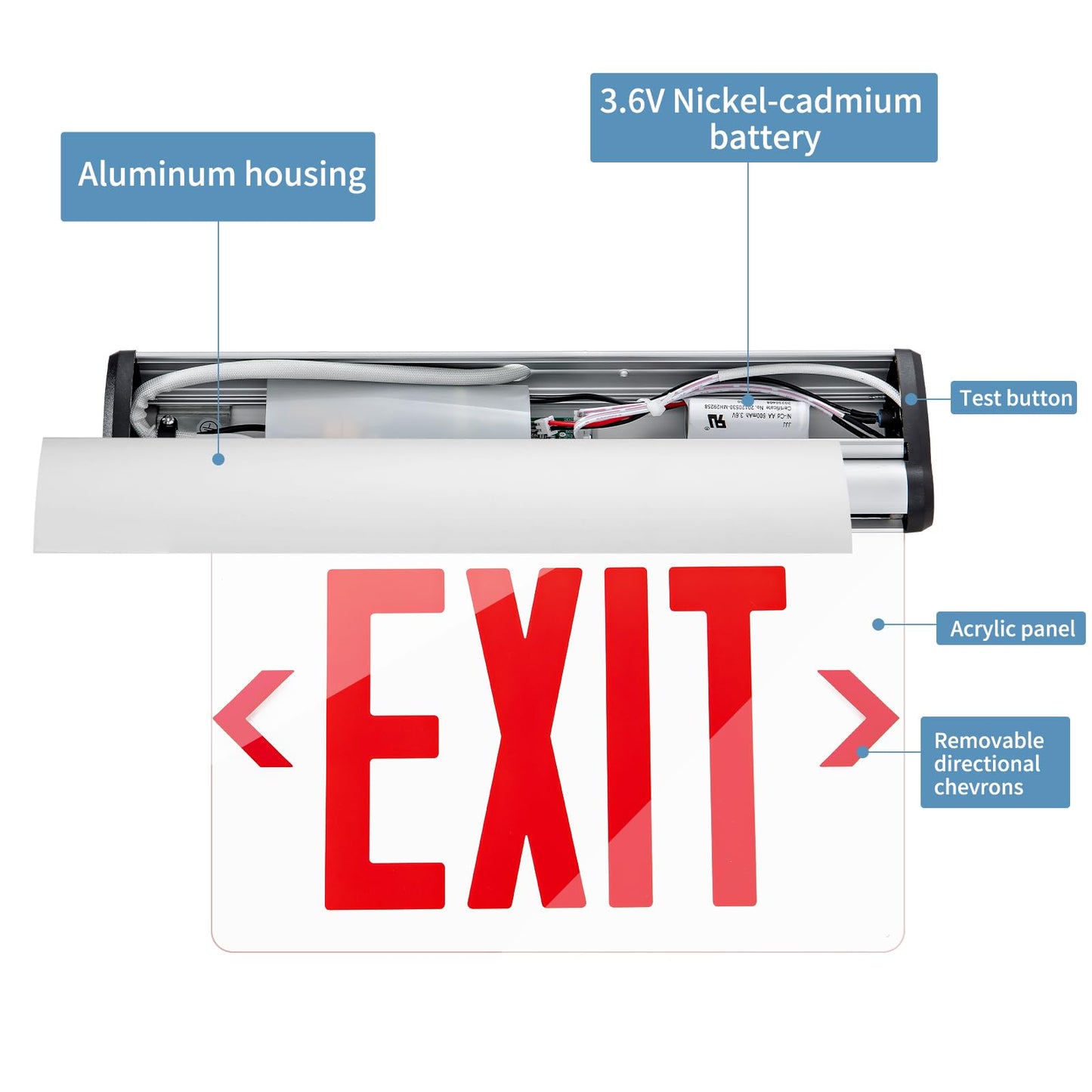 TANLUX Red Exit Signs for Business, LED Edge Lit Exit Sign, UL 924, Hardwired Emergency Exit Lights with Battery Backup, Aluminum Housing with Rotating Acrylic Clear Panel, AC 120/277V, 2 Pack