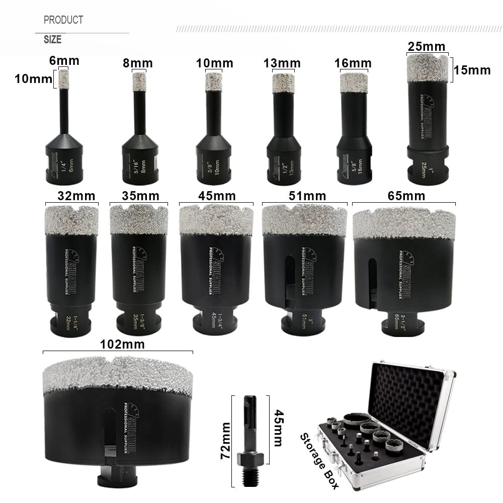 SHDIATOOL Diamond Drill Core Bits Set for Porcelain Hole Saw Cutter for Tile Marble Ceramic Granite Bricks Used for Angle Grinder