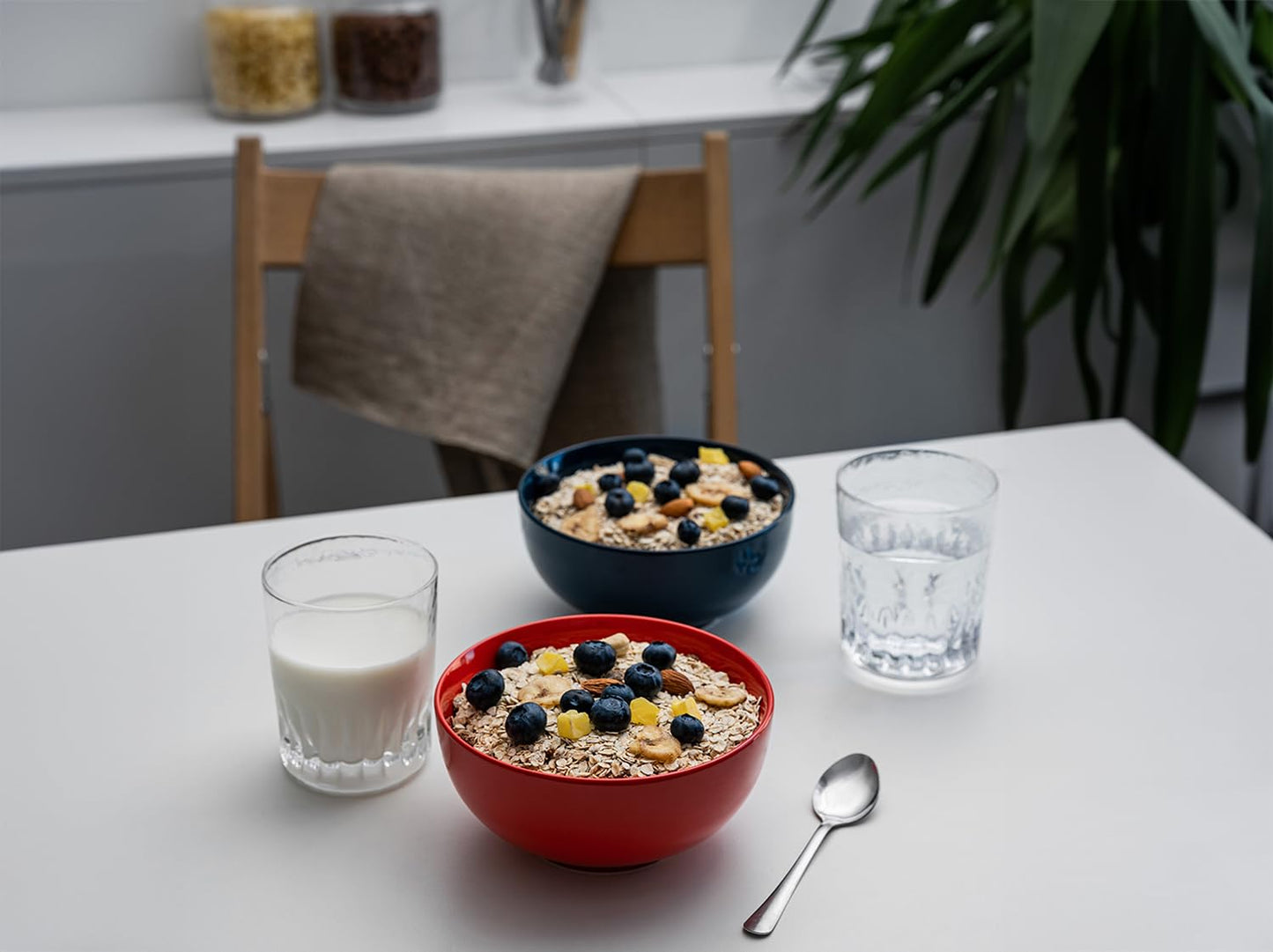 KooK Soup Bowls, Cereal Bowl, Ceramic, Bowls for Kitchen, Microwave, Dishwasher and Freezer Safe, Porcelain Dishes for Pasta, Salad, Oatmeal, Deep Interior, 20 oz, Set of 6, (Navy)