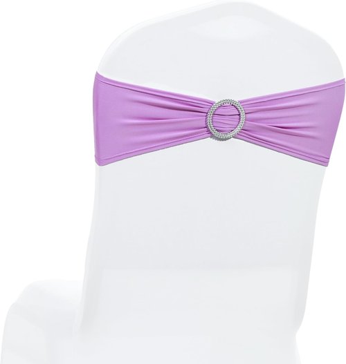 MDS Premium Spandex Chair Sashes - Stretchy Bow Covers with Buckle Slider | Pack of 10 - Light Purple