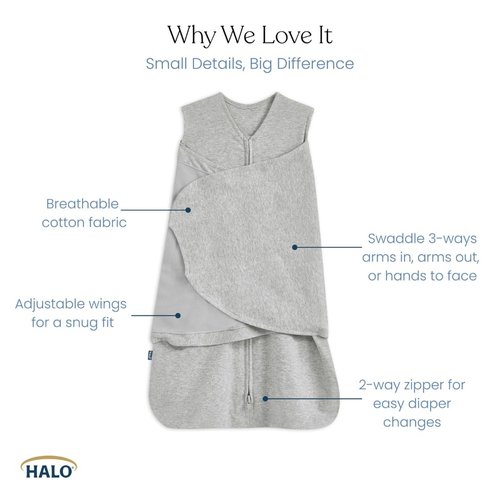 HALO 100% Cotton Sleepsack Swaddle - 3-Way Adjustable Wearable Blanket, TOG 1.5, Midnight Moons Blue, Small (3-6 Months)