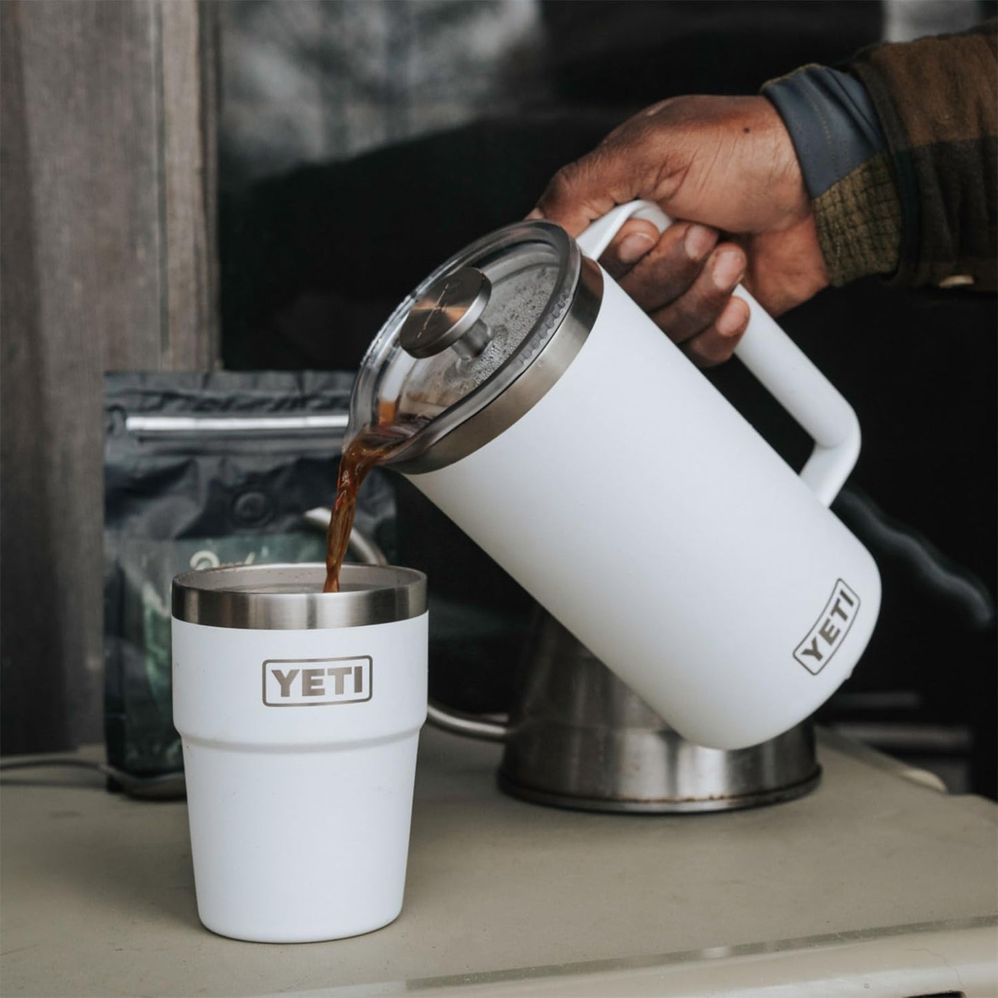 YETI Rambler 34 oz. French Press Coffee Maker, with GroundsControl Filter, White