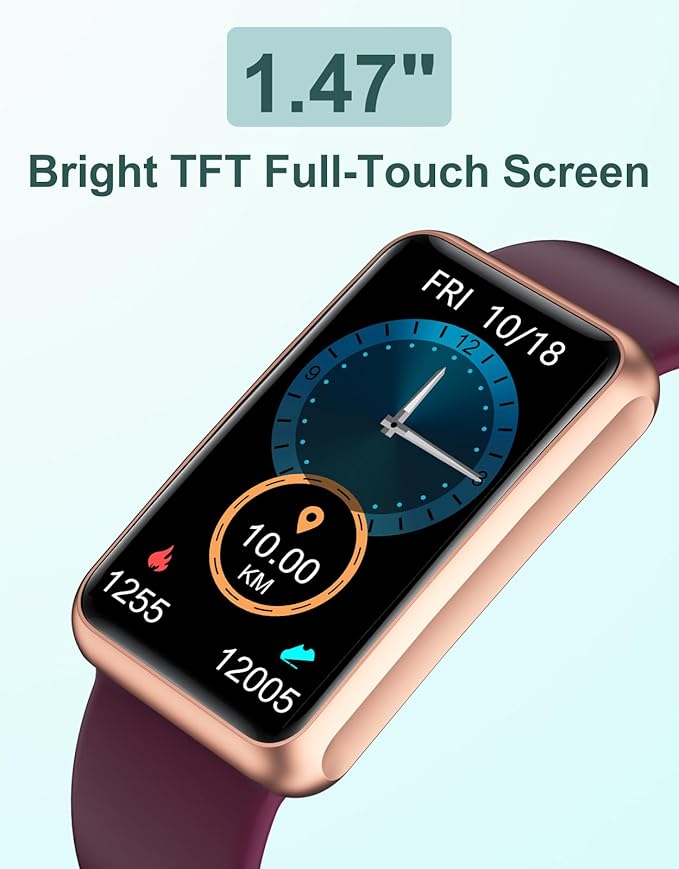 HUAKUA Fitness Tracker No Bluetooth No APP No Phone Needed, Fitness Watch for Men Women Parents IP68 Waterproof with Full Touch Screen Steps Calories Counter Sleep Tracker Alarm Clocks (Purple)