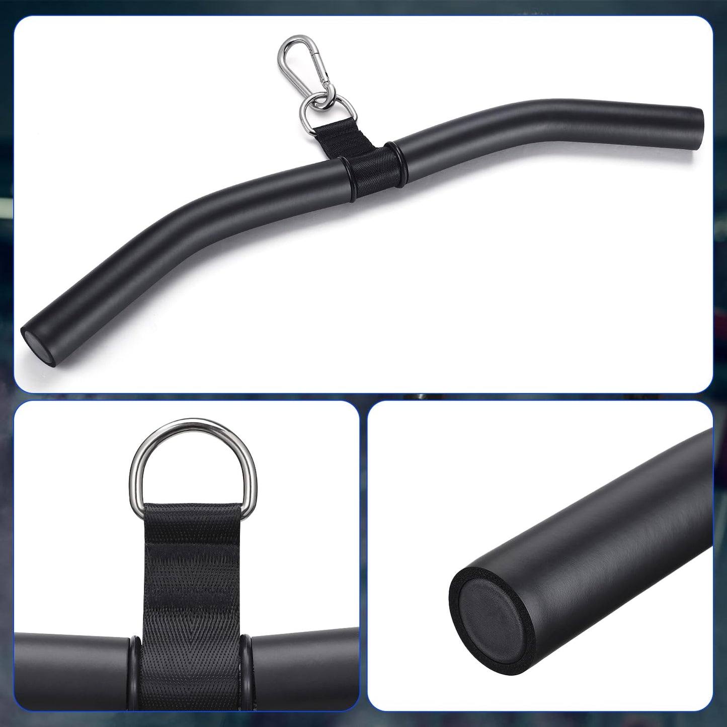 TOBWOLF Upgraded W-Shaped Lat Pull Down Bar, Lat Pulldown Attachment for Home Gym, Curl Triceps Press Down Bar Handle LAT Bar, Single D-Handle Tricep Press Down Bar With Full Wrapped EVA Rubber Handle