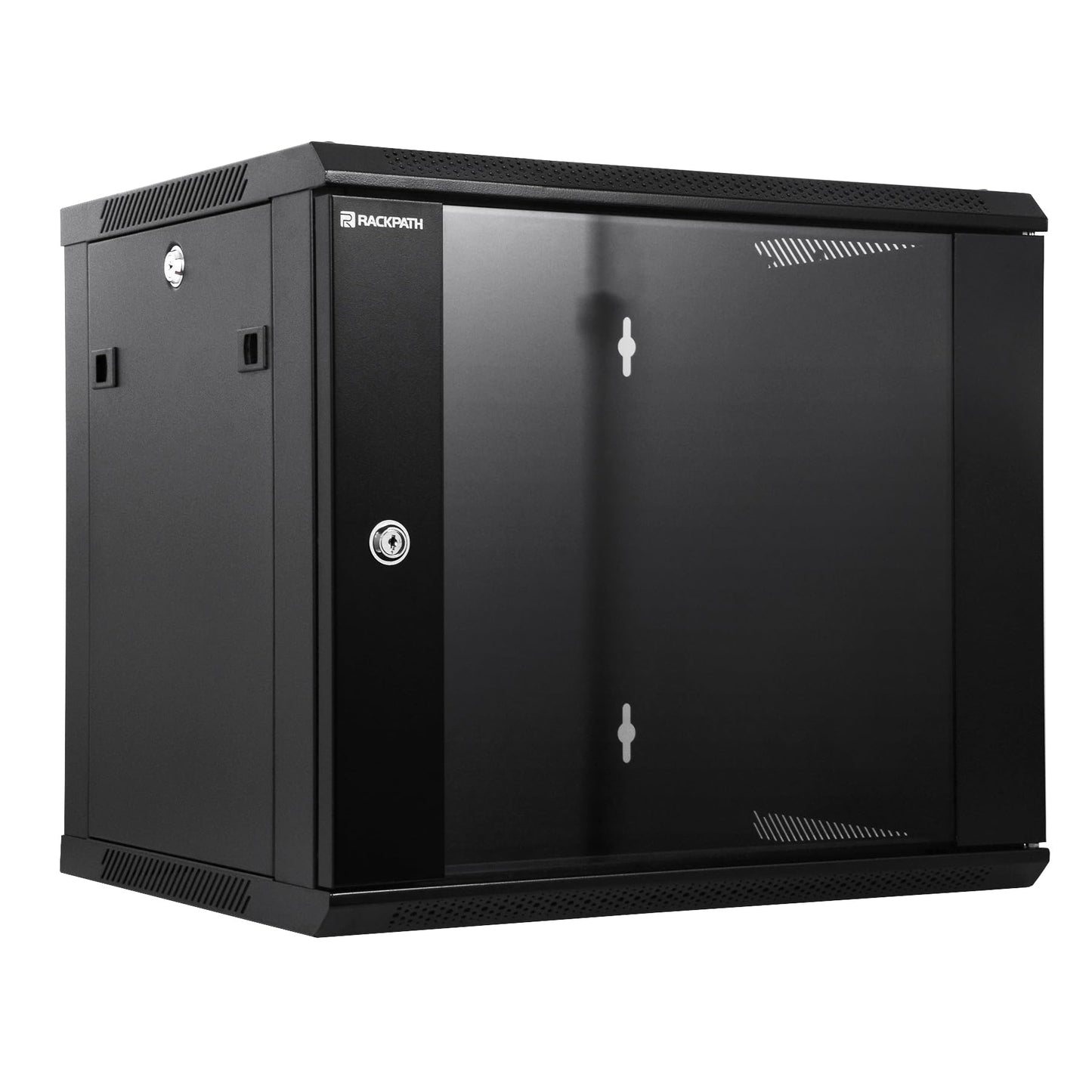 RackPath 9U Wall Mount Network Rack Cabinet – Quiet Cooling Fan, Locking Glass Door, 17.7" Deep (450mm), Removable Locking Side Panels, Fits 19" IT & A/V Equipment