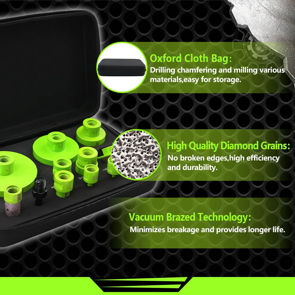 22pcs FACHLICH Tile Hole Saw Kit Diamond Core Drill Bits Set 1/4" 5/16" 4/5" 1" 1-3/8" 2" 3" 4" with 4/5" Finger Bit 2" Beveling Chamfer Bit for Porcelain Ceramic Granite Marble