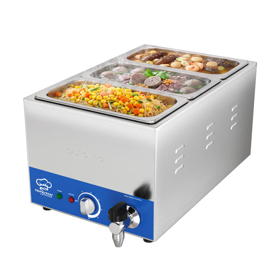 TOPKITCH ETL Listed 3-Pan Commercial Food Warmer with Non-Leakage Stretch-Forming Water Tank &3 of 1/3 Size GN Pan,Countertop Soup Station Bain Marie with Drain Tap for Buffet,Parties and Restaurants