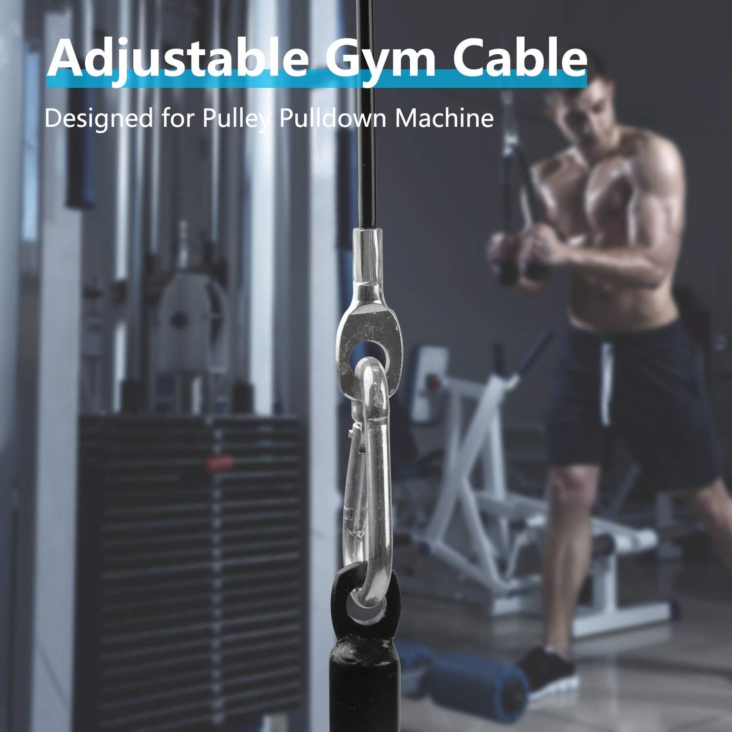 LFJ Replacement Gym Cable Fitness Pulley Cable Steel Wire Rope for Cable Machine Home Gym Weight Lift Pulley System (Fixed Length with Stopper, 118")