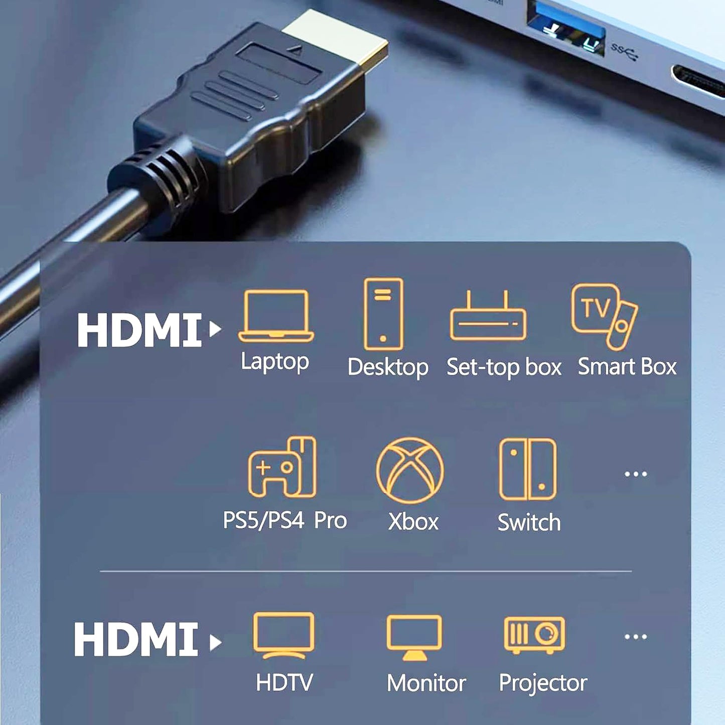 Vorothin 4 4-Pack, 4K 2.0 4FT, 2.0 CL3 4K, 1080P@144Hz,ARC CL3 PS5, PS4, HDMI Cable FT HDMI Cable Shielded HDMI Rated