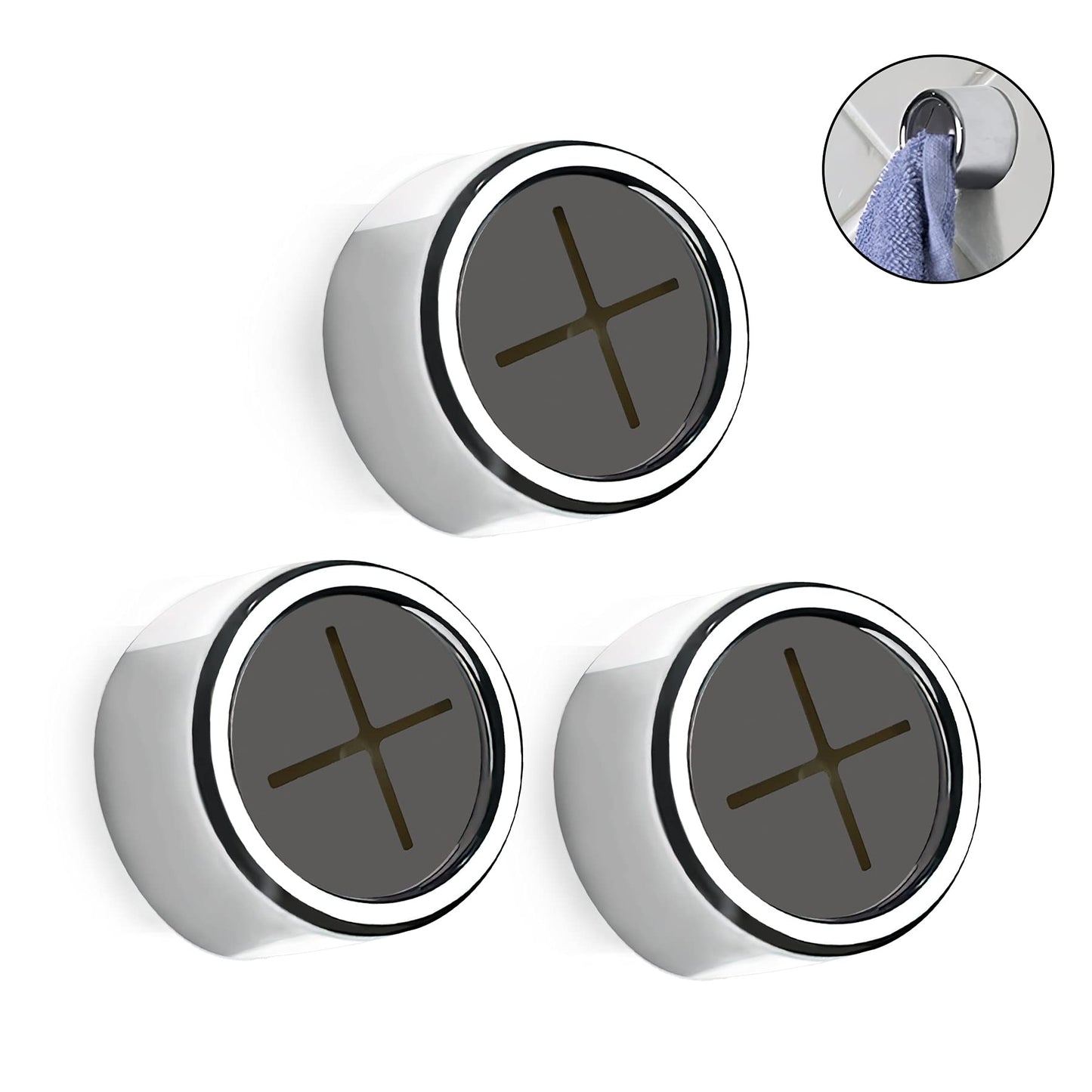 Philbinden 3 Pieces Kitchen Towel Hooks Round Adhesive Dish Towel Hook Premium Chrome Finish & Easy Installation Wall Mount Hand Towel Hook Ideal as Bathroom, Shower or Outdoor Towel Holders