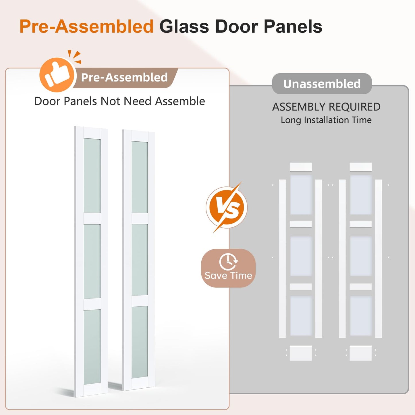 EaseLife Preassembled Bi-Fold Doors, for 30"x 80" Opening,Tempered Frosted Glass Closet Folding Barn Door with Concealed Hardware Kit,MDF Wood Panel,Water-Proof PVC Surface,Easy Installation