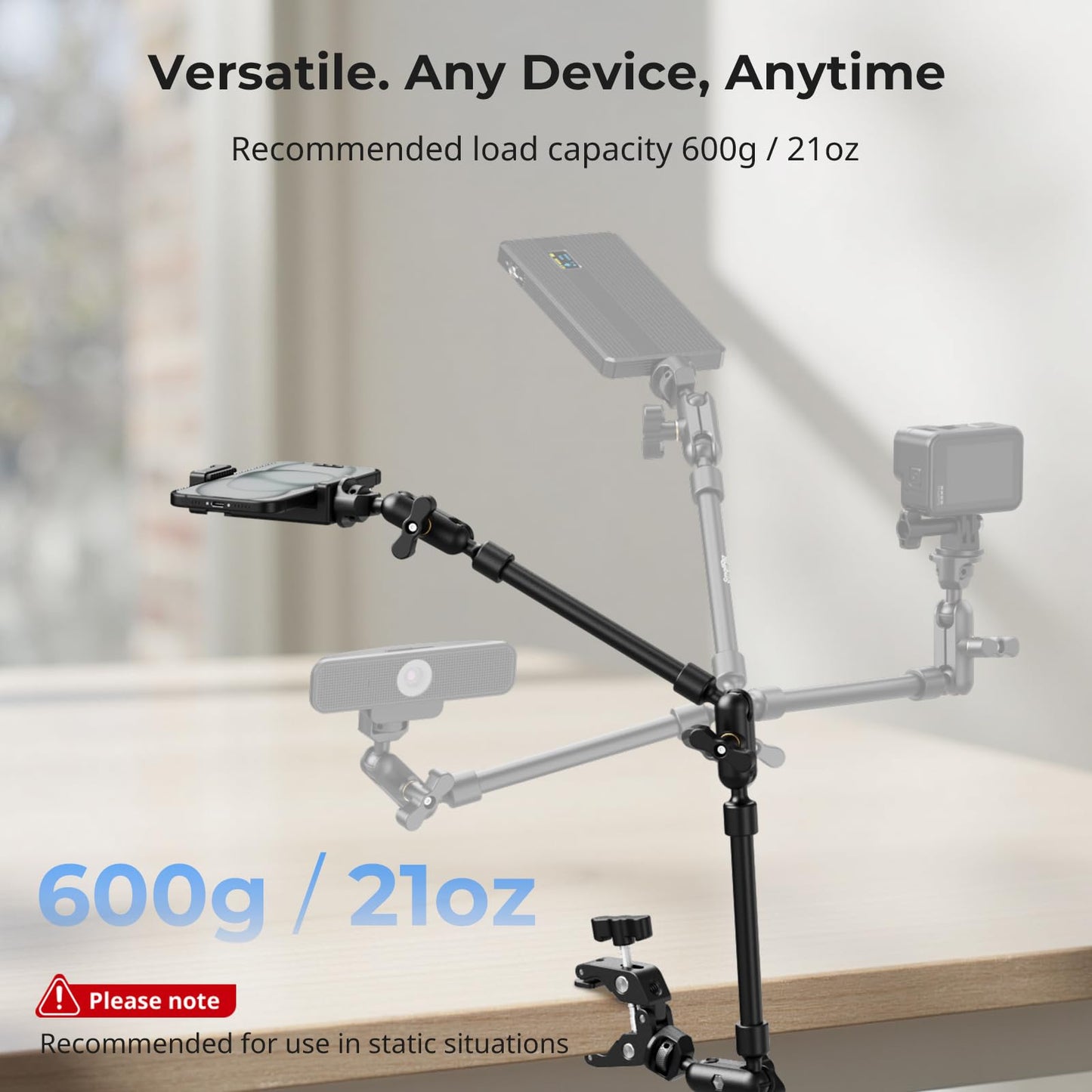 SMALLRIG 22" Magic Arm Clamp, Overhead Phone Mount Holder Stand, Flexible Desk Camera Mount, Articulating Friction Boom Arm, for POV Shot, Filming, Light, Webcam, Action Camera